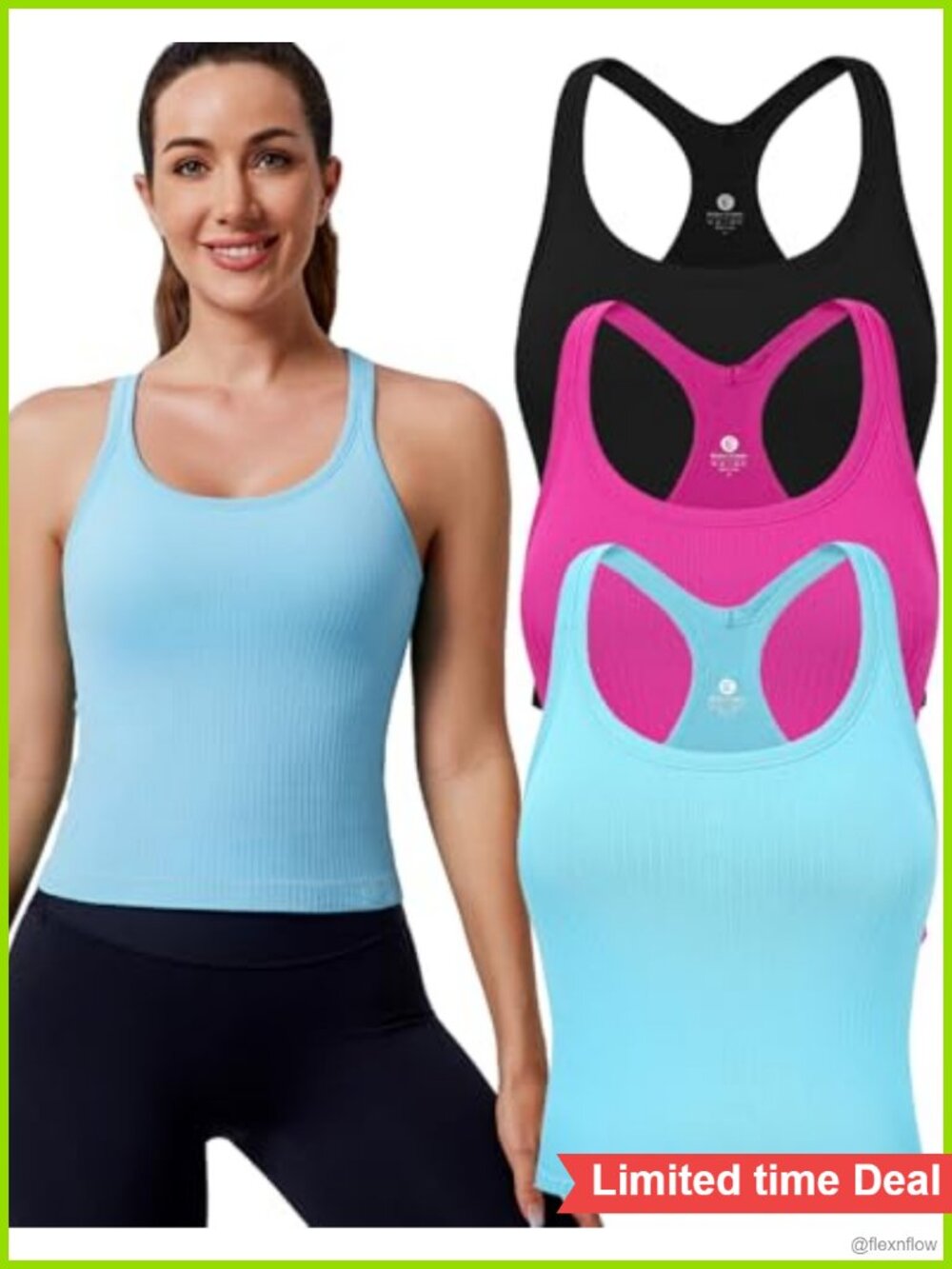 Women's Seamless Racerback Crop Tank Top with Built-in Bra Removable Pads